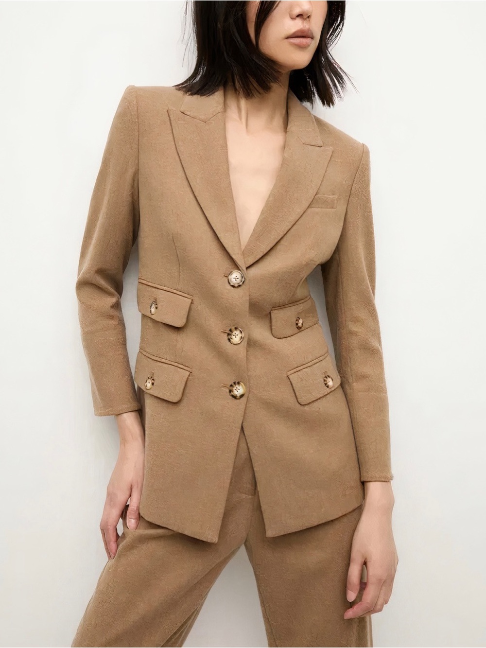 Veronica Beard Dickey Camel Wool-Blend Nalani Blazer Jacket